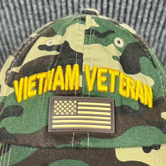 Vietnam Veteran Camo Hat USA Flag Patch Embroidered Adjustable Strap Black Hawk - Picture 3 of 16